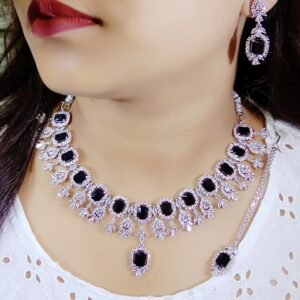 BijouxBloom Mother of Pearl Silver Black Jewel Set