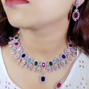 BijouxBloom Alloy Silver Multicolor Jewel Set