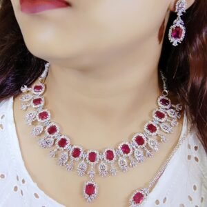 BijouxBloom Mother of Pearl Silver Red Jewel Set