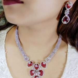 BijouxBloom Mother of Pearl Red Jewel Set